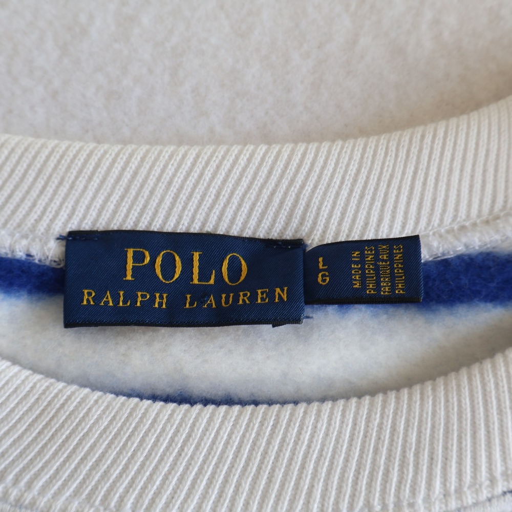 Polo Ralph Lauren Polo Bear Sweatshirt Womens Large Blue Striped Fleece Pullover - Picture 3 of 8